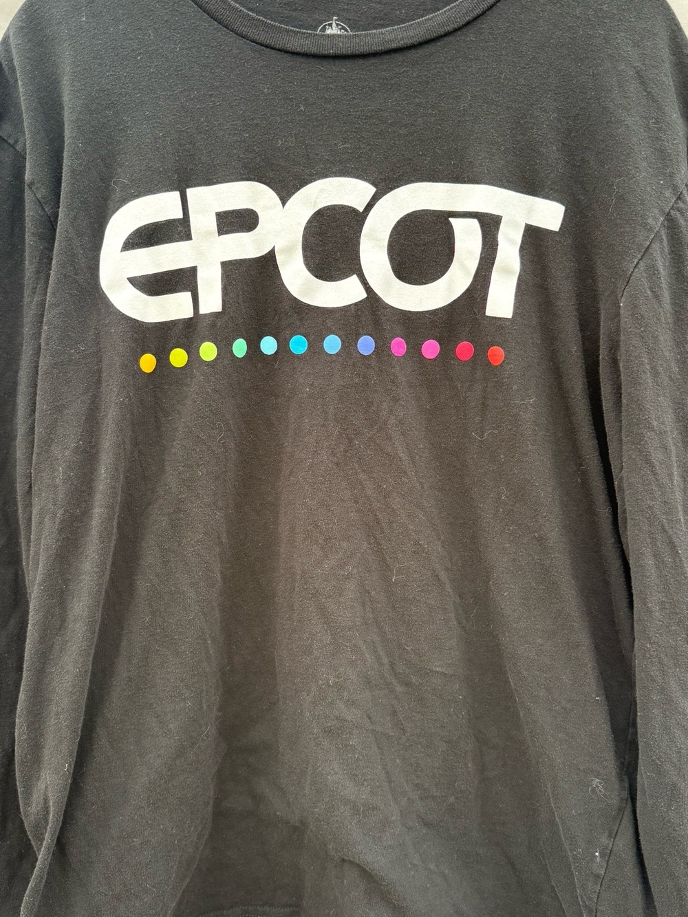 Disney EPCOT Black Long Sleeve Tee with Rainbow Dot Accent